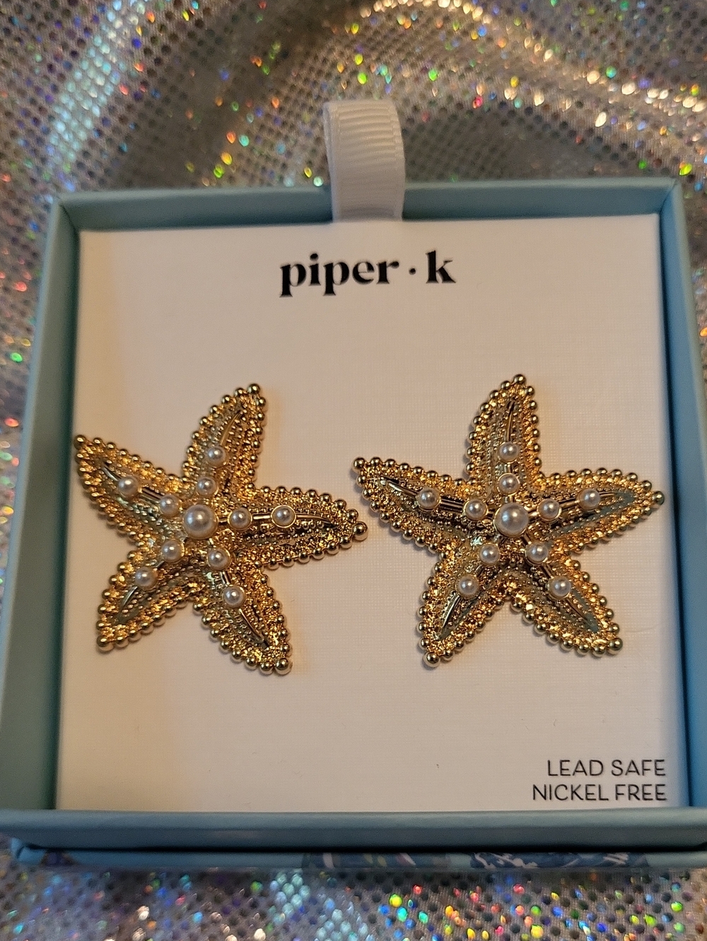 Piper K Gold Starfish Earrings with Pearls Bnib TL Rt LS